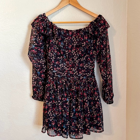 Urban Outfitters Elaine Floral Off-The-Shoulder Feminine Mini Dress, Size 0 - Picture 2 of 12
